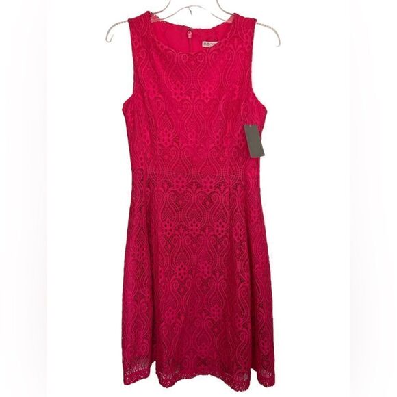 Eva Mendes NY & Co. Pink Sleeveless Embroidered Lace Fit & Flare Dress Size 8 - Picture 1 of 7